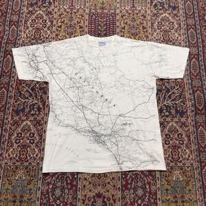 VTG 90s All Sport California Road Map All Over Print AOP T-Shirt XL White USA